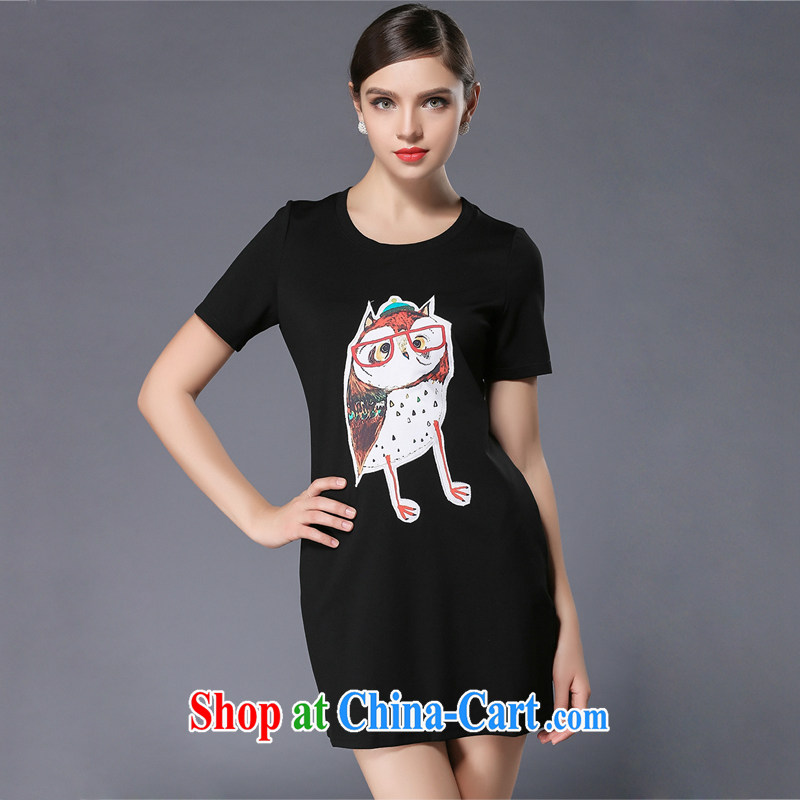 The silk, honey XL girls thick MM graphics thin 2015 summer cartoon stamp beauty dresses ZZ 3362 owl 4 XL (165 jack - 180 jack wear), the population, honey, and shopping on the Internet