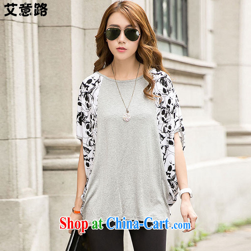 aids to the Korean edition personalize the code female summer thick MM pure cotton short-sleeved very casual bat sleeves shirt T 6806 light gray code XXL