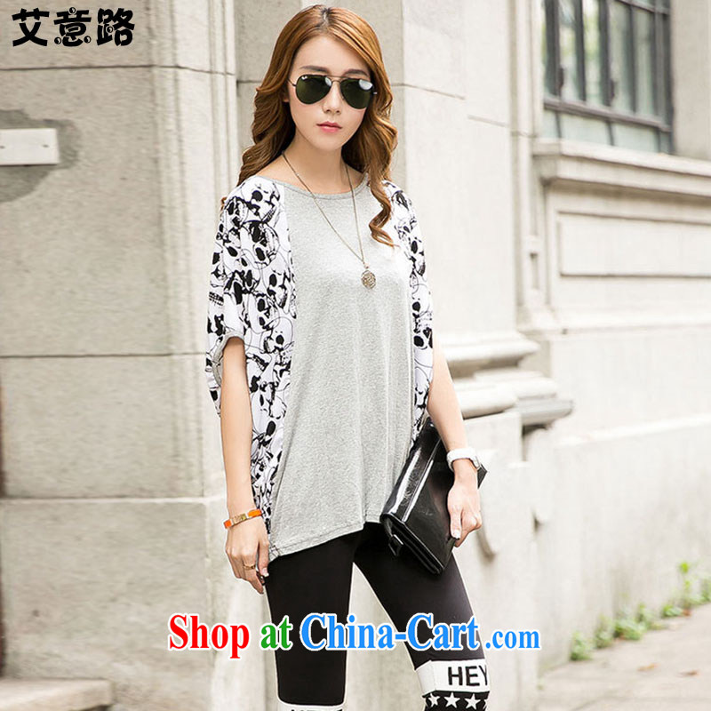 aids to the Korean edition personalize the code female summer thick MM cotton short-sleeved very casual bat sleeves shirt T 6806 light gray code XXL, the intended route, and shopping on the Internet