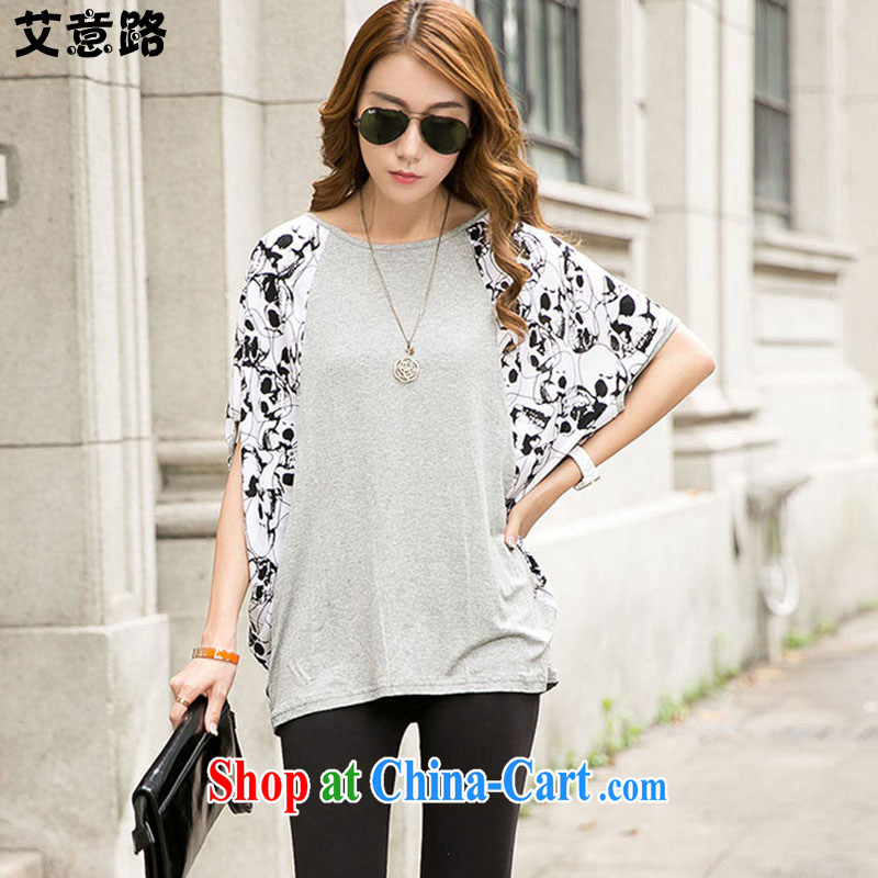 aids to the Korean edition personalize the code female summer thick MM cotton short-sleeved very casual bat sleeves shirt T 6806 light gray code XXL, the intended route, and shopping on the Internet