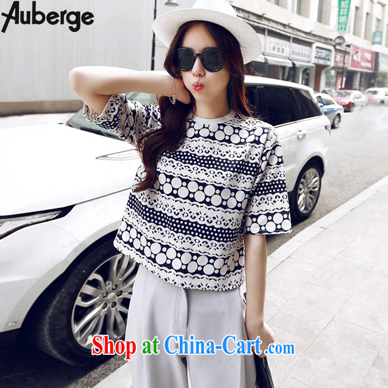 Auberge 2015 spring and summer new stylish package short T-shirt half sleeve shirt casual pants two-piece picture color XL