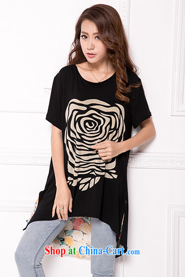 AIDS and the Korean version of the greater code female summer personality, long, thick snow mm woven spell pure cotton short-sleeved relaxed casual stamp T pension 6001 black large code XXL pictures, price, brand platters! Elections are good character, the national distribution, so why buy now enjoy more preferential! Health
