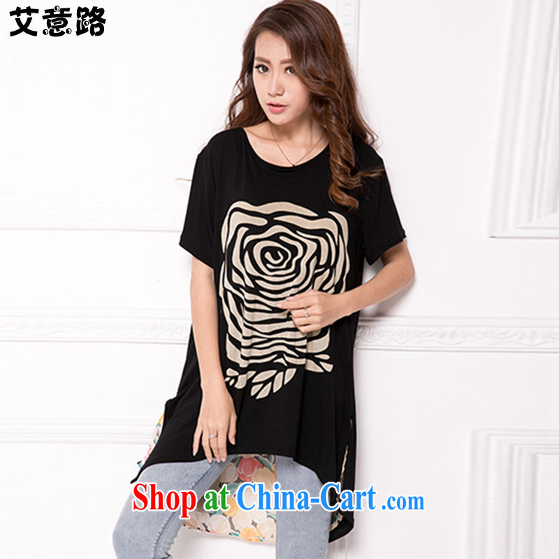 aids to the Korean version of the greater code female summer personality, long, thick snow mm woven spell pure cotton short-sleeved relaxed casual stamp T pension 6001 black large code XXL, the intended way, and shopping on the Internet