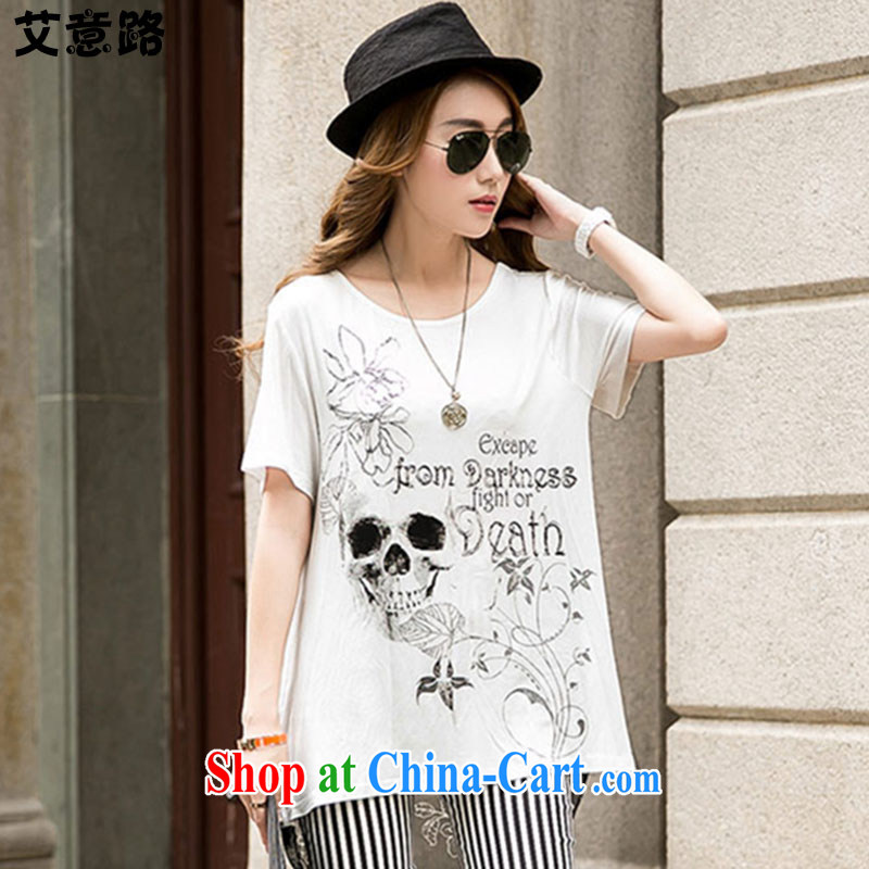 aids to the Korean version of the new, summer King, female expertise in mm long snow woven shirts stitched cotton short-sleeved loose T pension 6825 large white code XXL