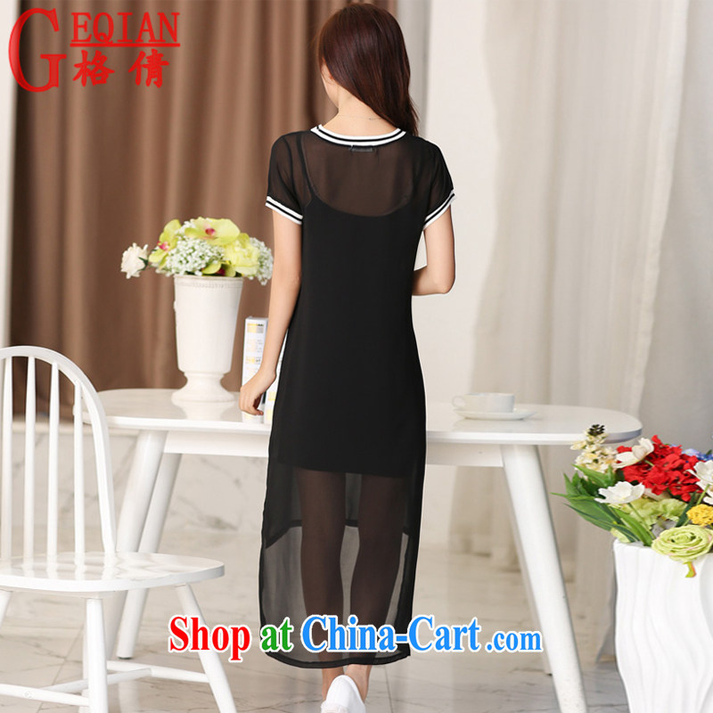 The MS 2015 summer new, larger women Beauty Fashion stamp short-sleeved snow woven dresses two piece M 043 black XXL, the destruction, and shopping on the Internet