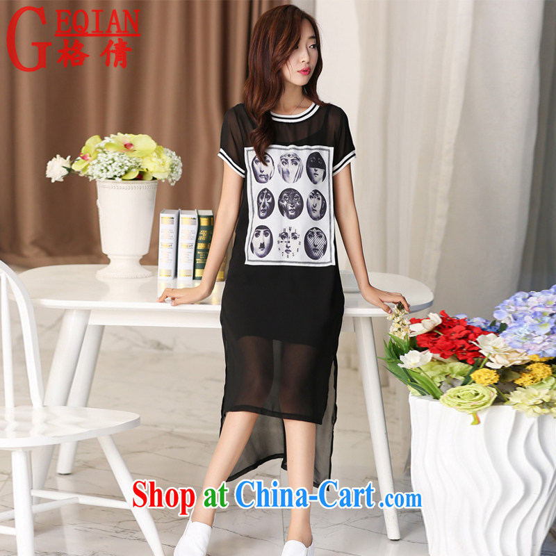 The MS 2015 summer new, larger women Beauty Fashion stamp short-sleeved snow woven dresses two piece M 043 black XXL, the destruction, and shopping on the Internet