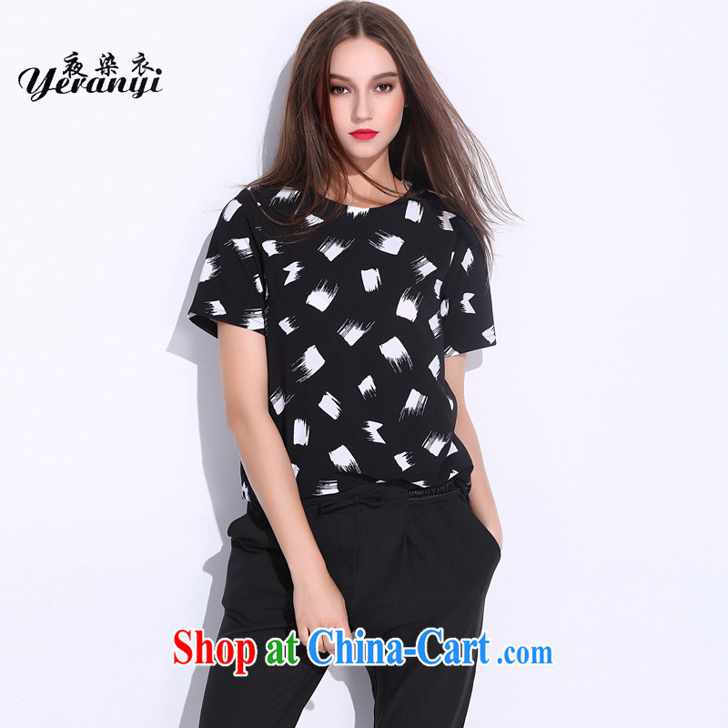 My dyeing clothing summer 2015 new Europe the Code women mm thick loose video thin ice woven and comfortable lounge T-shirt black 7XL _200 - 220 _ jack