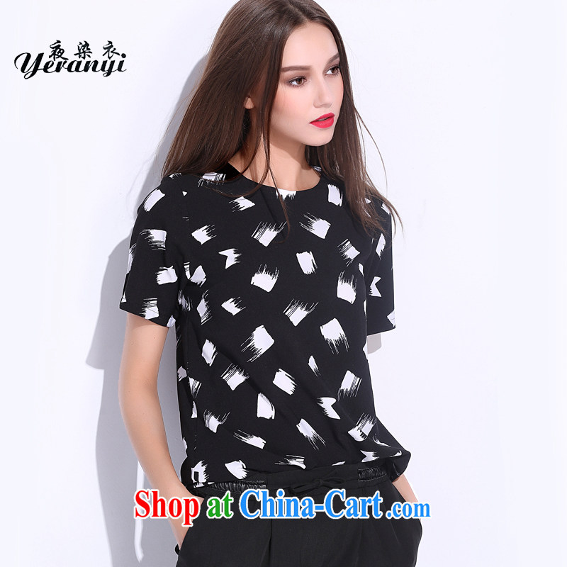 My hair and clothing summer 2015 new, the United States and Europe, women mm thick loose video thin ice woven and comfortable T-shirt black 7XL (200 - 220 ) jack, my dyeing clothing (yeranyi), online shopping