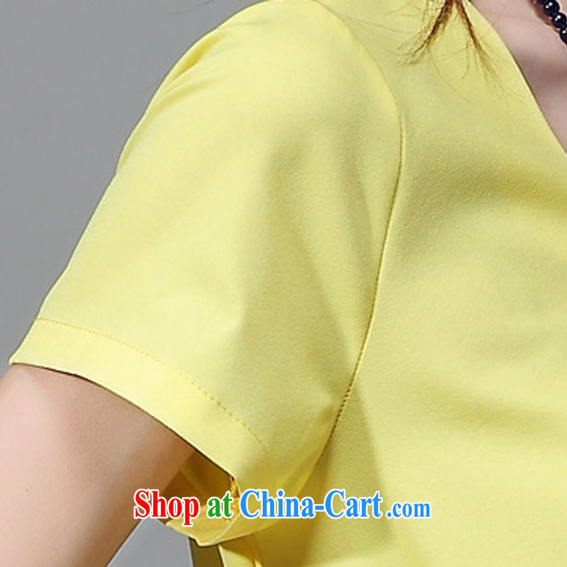 Early morning would be 2015 summer new Korean version and indeed increase, female fat sister loose video thin knocked color positioning flocking retro pattern lantern dress yellow 4 XL, morning, and shopping on the Internet