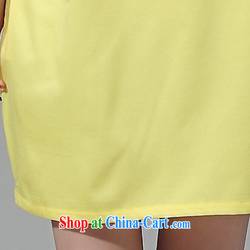 Early morning would be 2015 summer new Korean version and indeed increase, female fat sister loose video thin knocked color positioning flocking retro pattern lantern dress yellow 4 XL, morning, and shopping on the Internet