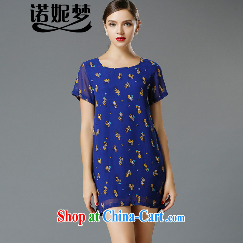 Connie's dream in Europe and America, the female summer 2015 new thick mm temperament stamp duty cultivating short-sleeved snow woven dresses Y 3387 blue XXXXL