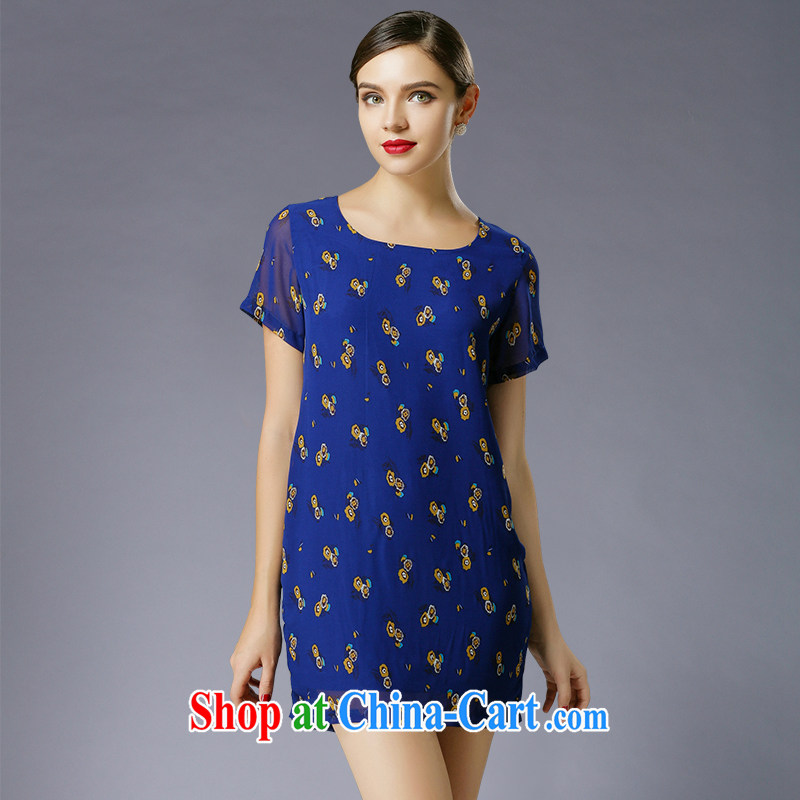 Connie's dream in Europe and America, the female summer 2015 new, mm thick aura stamp duty cultivating short-sleeved snow woven dresses Y 3387 blue XXXXL, Connie dreams, online shopping