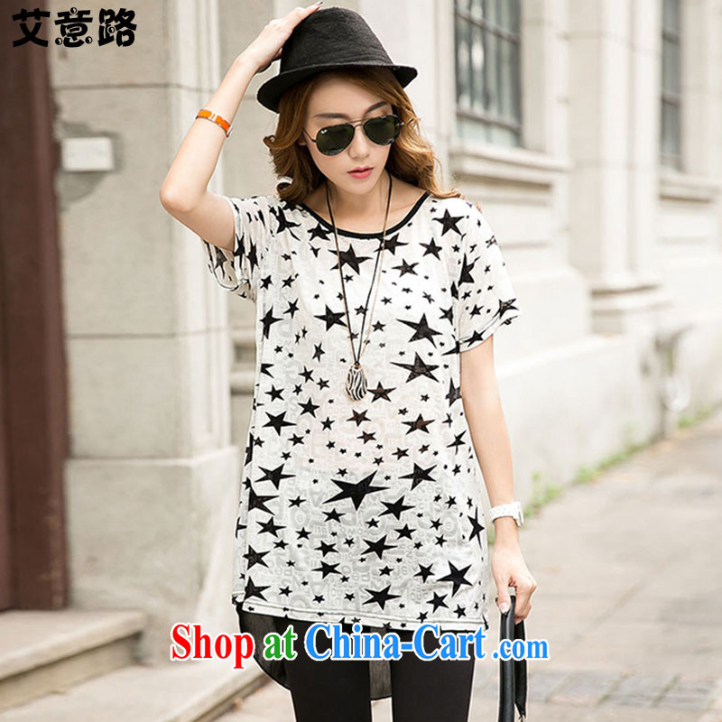 AIDS and the Korean version of the new, summer mm thick larger female, long, snow-woven short sleeve loose stamp T pension 6828 large white code XXL