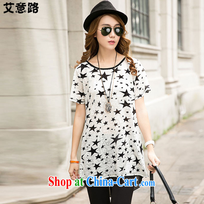 aids to the Korean version of the new, summer mm thick larger female, long, snow-woven short sleeve loose stamp T pension 6828 large white code XXL, the intended route, shopping on the Internet
