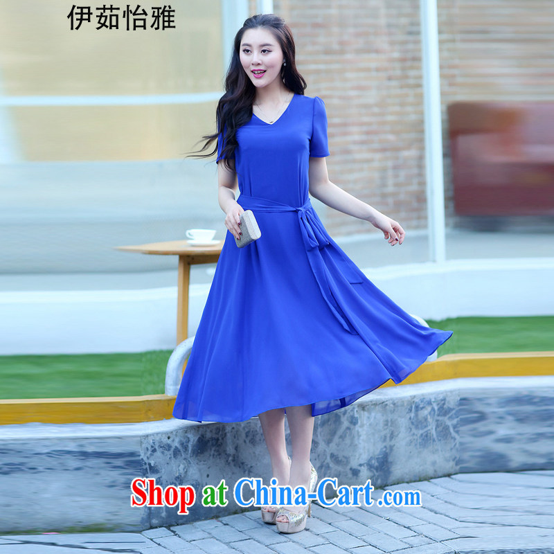 The Ju-Yee Nga 2015 summer new, larger ladies dress short-sleeved thick, snow-woven dresses YJ 9565 blue XXXXL
