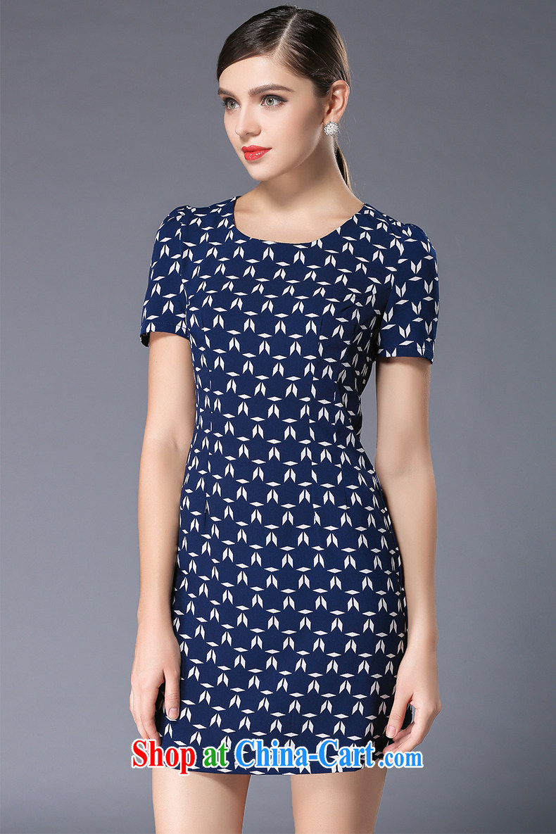 Connie, European and American dream 2015 summer new, larger female thick mm elegant stamp graphics thin short-sleeved snow woven dresses Y 3381 blue XL pictures, price, brand platters! Elections are good character, the national distribution, so why buy now enjoy more preferential! Health