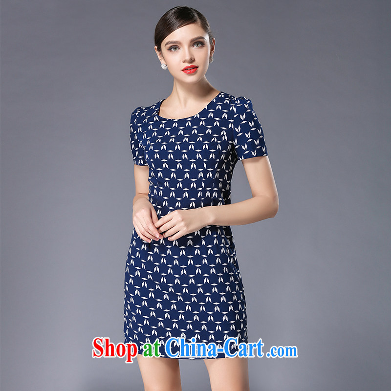 Connie's dream in Europe 2015 summer new, larger female thick mm elegant stamp graphics thin short-sleeved snow woven dresses Y 3381 blue XL, Anne's dream, shopping on the Internet