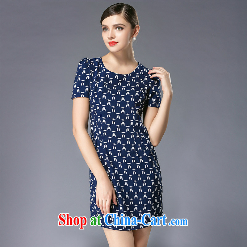 Connie's dream in Europe 2015 summer new, larger female thick mm elegant stamp graphics thin short-sleeved snow woven dresses Y 3381 blue XL, Anne's dream, shopping on the Internet