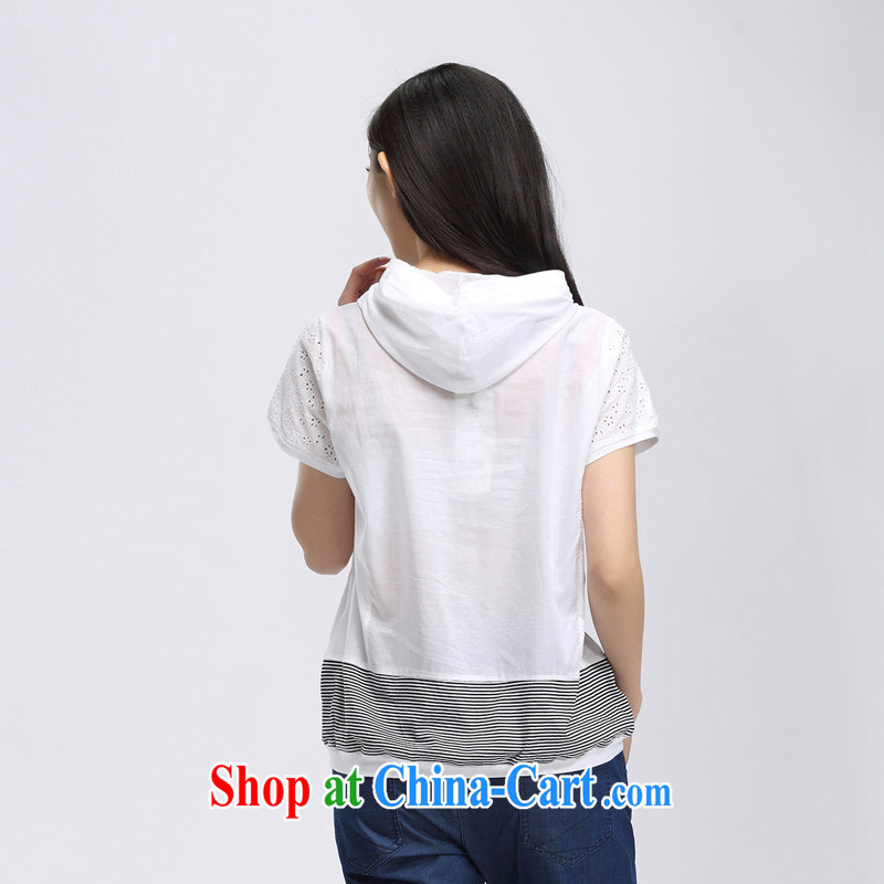 Water with larger female Korean lax T-shirt 2015 summer new, thick mm stripes short-sleeved S XK 15 4991 white 3XL, water itself (SHUIMIAO), shopping on the Internet
