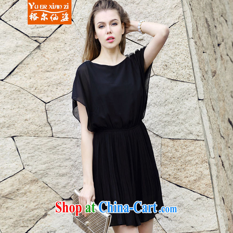Yu's Sin City 2015 summer new, larger female snow woven short-sleeved staple Pearl graphics thin dresses female black XXXXL, Yu, for sin (yuerxianzi), online shopping