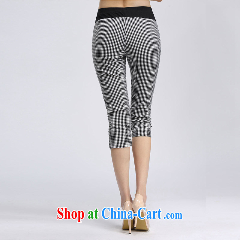 Water by summer 2015 new products, female, high-waist stretch grid 7 pants girls pants S XL 15 5072 black-and-white, 3 XL, water itself (SHUIMIAO), shopping on the Internet