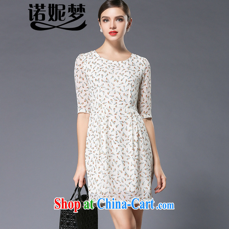 Connie's dream in Europe and America, the female summer 2015 new aura bird stamp beauty graphics thin, snow cuff woven dresses Y 3351 white XXXXL