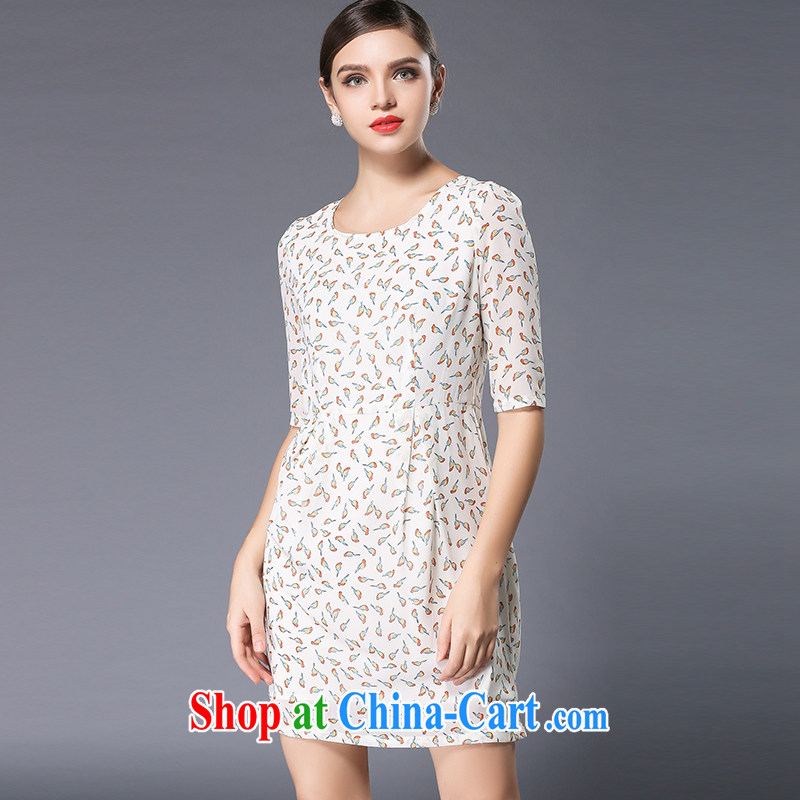 Connie's dream in Europe and America, the female summer 2015 new style small bird stamp beauty graphics thin, snow cuff woven dresses Y 3351 white XXXXL, Connie dreams, shopping on the Internet