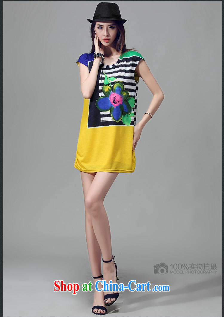 Morning would be 2015 summer new Korea and indeed increase, female fat sister loose video thin round-collar short-sleeve features collision Color Registration stamp dresses yellow 2XL pictures, price, brand platters! Elections are good character, the national distribution, so why buy now enjoy more preferential! Health