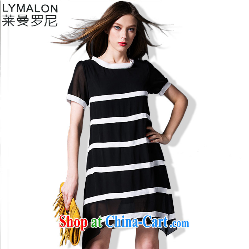 Lehman, and thick, graphics thin 2015 summer mm thick and fat increased in Europe and America, the female luxury collision color stitching snow woven dresses 5323 black 5 XL