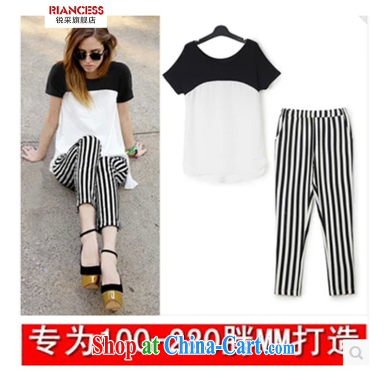 With vPro picking 2015 new, the United States and Europe, female video thin package weight 200 mm jack short-sleeved T shirt + striped trousers package the ventricular hypertrophy fat people graphics thin, T-shirt + pants larger XXXXL