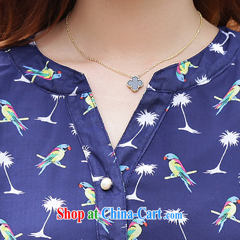 With M-care 2015 summer new softness small bird stamp the code short-sleeved snow woven shirts Po blue XXXXL, involving M-care, and shopping on the Internet