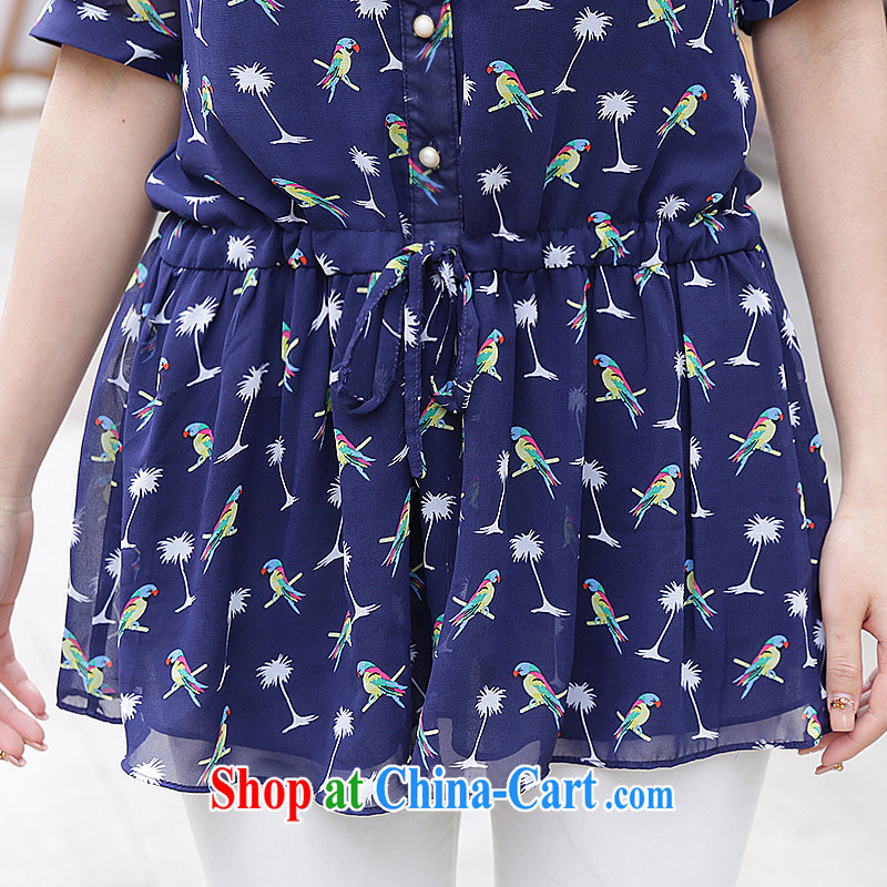 With M-care 2015 summer new softness small bird stamp the code short-sleeved snow woven shirts Po blue XXXXL, involving M-care, and shopping on the Internet