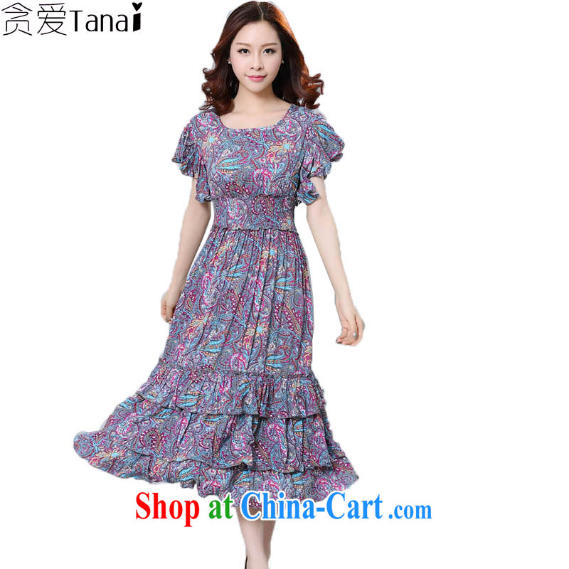 Loved summer new and indeed XL women mm thick Korean floral short-sleeved beauty beach dress 3358 purple 4 XL