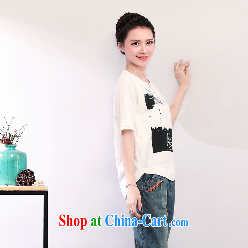 The DKchenpin code loose short-sleeved T-shirt blouses summer Korean solid T-shirt cotton the stamp T-shirt black-and-white 3XL, DKCHENPiN, shopping on the Internet