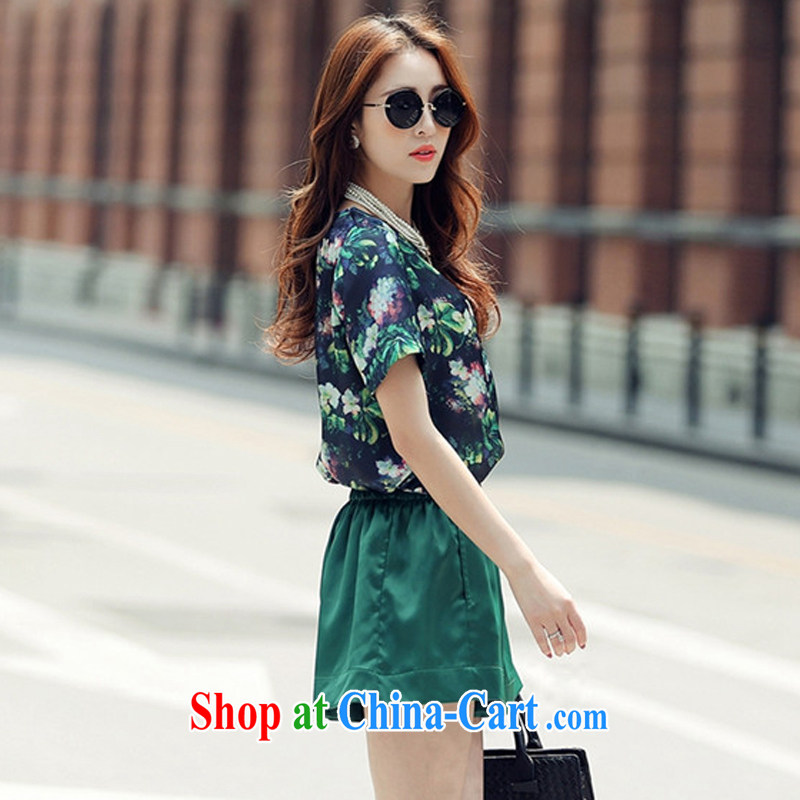 In the summer 2015 new thick mm stylish short-sleeve T shirts shorts Extra Large, snow-woven two-piece Leisure package - 8955 green 3 XL,, shopping on the Internet