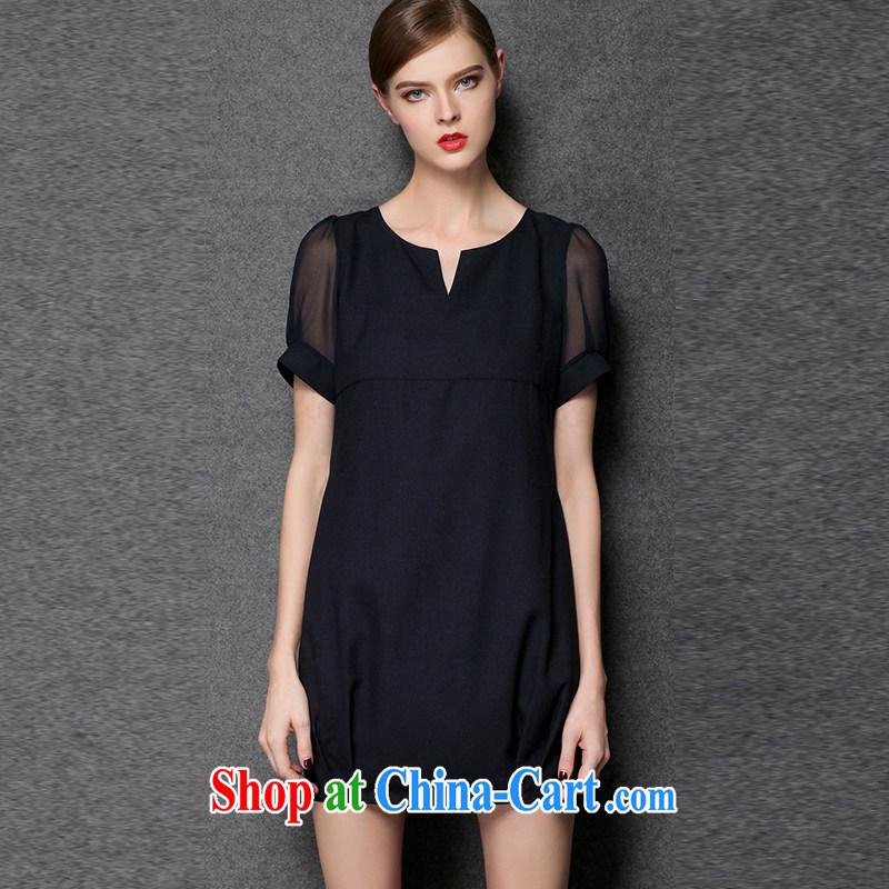 Connie's dream in Europe and America, the girl with thick sister summer 2015 new, simple and elegant small V collar graphics thin short-sleeved dresses Y 3372 BMW blue XXXL, Anne's dream, shopping on the Internet