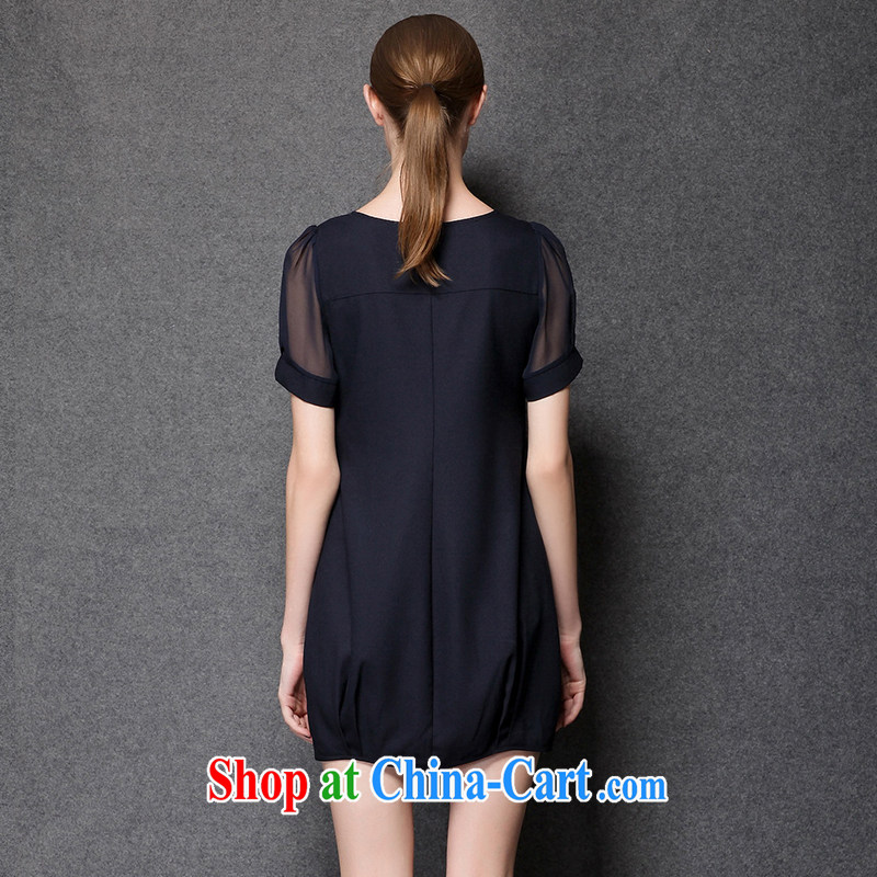 Connie's dream in Europe and America, the girl with thick sister summer 2015 new, simple and elegant small V collar graphics thin short-sleeved dresses Y 3372 BMW blue XXXL, Anne's dream, shopping on the Internet