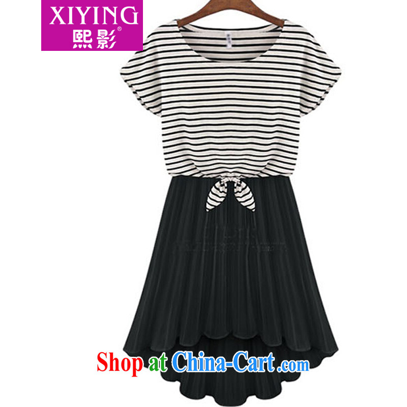 Mr Chau Tak-hay _summer 2015 on the new, and indeed increase, women with thick mm summer striped short-sleeved Western two piece set with snow-woven dresses black streaks + black skirt XXXXXL
