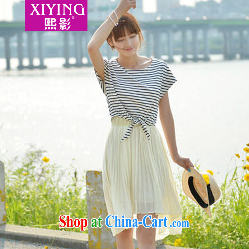 Mr Chau Tak-hay (summer 2015 on a new, and indeed increase, female fat mm summer stripes short-sleeved Western two piece set with snow-woven dresses black streaks + black skirt XXXXXL, Hee (XIYING), shopping on the Internet
