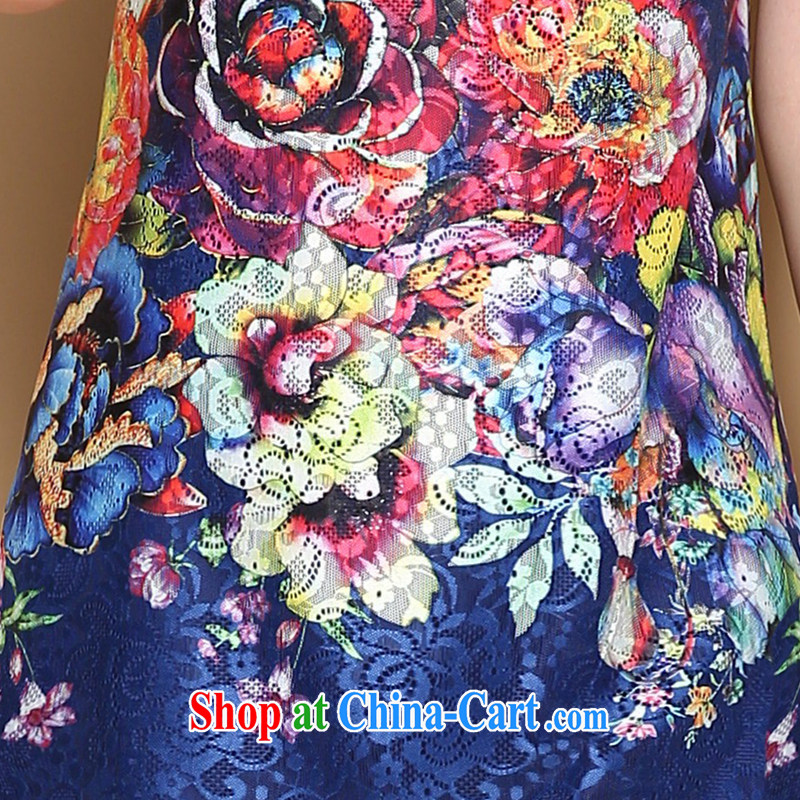 Let the flower 2015 summer new and trendy, female fat sister graphics Thin women stamp short-sleeved thick people dress s 8117 color blue 3 XL, let the Flower (MULGERDO), online shopping