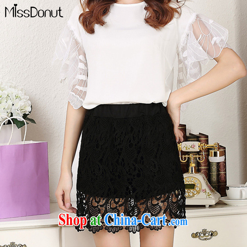 MissDonut 2015 mm thick and fat increases, female 200 Jack Korean summer lace waist skirt high waist skirts, dress pants black large code 5 XL