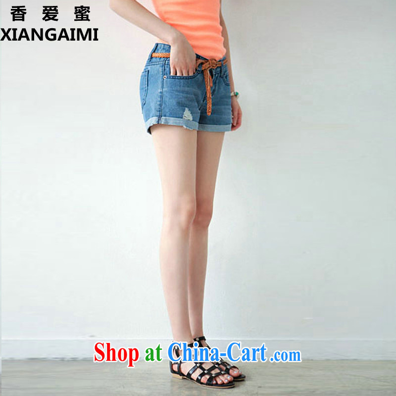 Hong Kong Love honey 2015 new summer and indeed increase, female 200 Jack thick MM leisure volume side tether jeans hot pants girl picture color XXXXXL, the Shannon love honey (XIANGAIMI), online shopping