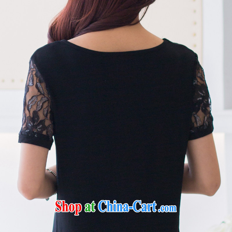 In accordance with the Taoyuan summer 2015 new loose the Code women in long T pension thick MM lace stitching short-sleeved round-collar leisure T pension female 73,018 black 4 XL, in accordance with the Taoyuan (yizhitaoyuan), online shopping