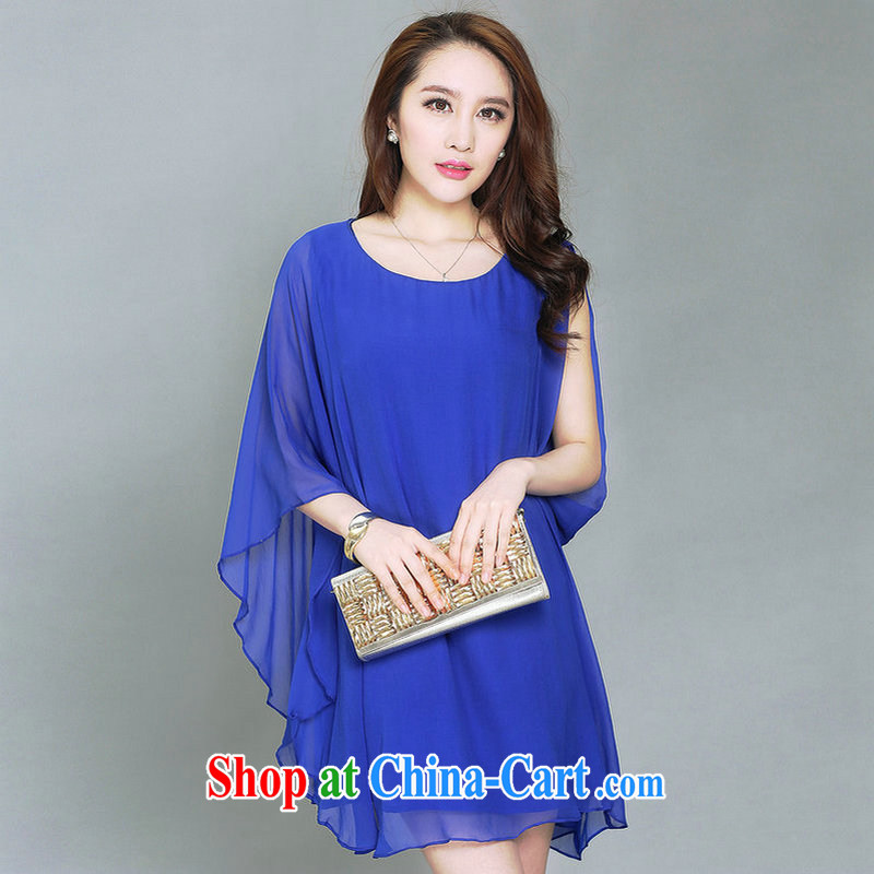 Once again takes forever summer 2015 new, larger ladies, summer is the increased graphics thin thick sister mm sauna silk silk short-sleeved, long, MOM with a skirt royal blue XXXL takes forever, once again, on-line shopping