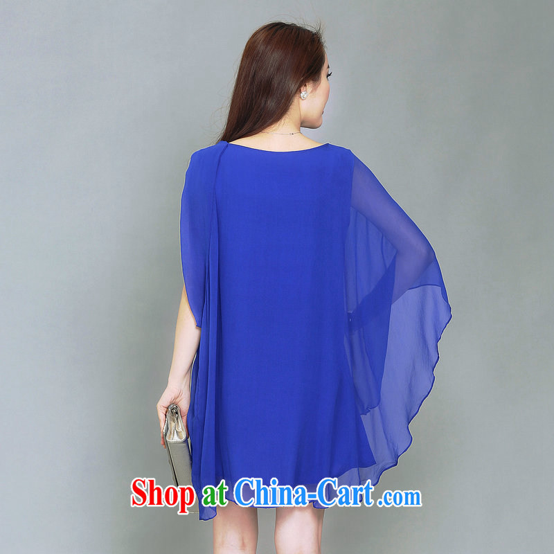 Once again takes forever summer 2015 new, larger ladies, summer is the increased graphics thin thick sister mm sauna silk silk short-sleeved, long, MOM with a skirt royal blue XXXL takes forever, once again, on-line shopping