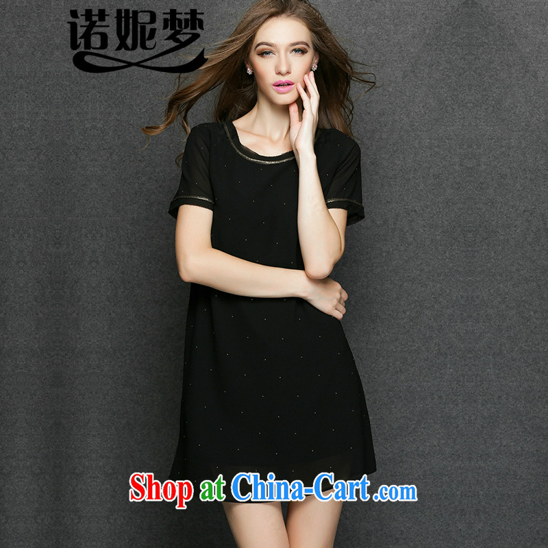 Connie's dream in Europe and America, the female fat sister summer 2015 new simple and elegant short-sleeved snow woven dresses Y 3376 black XXXL