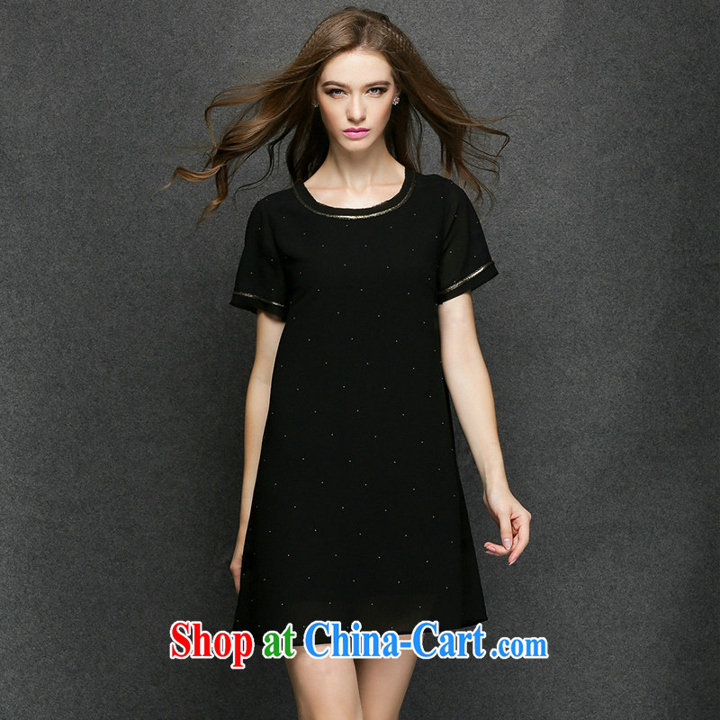 Connie's dream in Europe and America, the girl with thick sister summer 2015 new, simple yet elegant short-sleeved snow woven dresses Y 3376 black XXXL, Connie dreams, shopping on the Internet