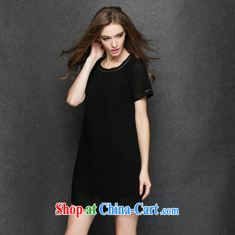 Connie's dream in Europe and America, the girl with thick sister summer 2015 new, simple yet elegant short-sleeved snow woven dresses Y 3376 black XXXL, Connie dreams, shopping on the Internet