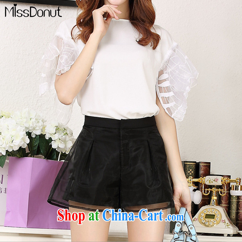 2015 MissDonut Plus is indeed increasing, female summer new Korean version 200 Jack high waist graphics thin very casual wide legged pants, shorts Black Large Number 4 XL