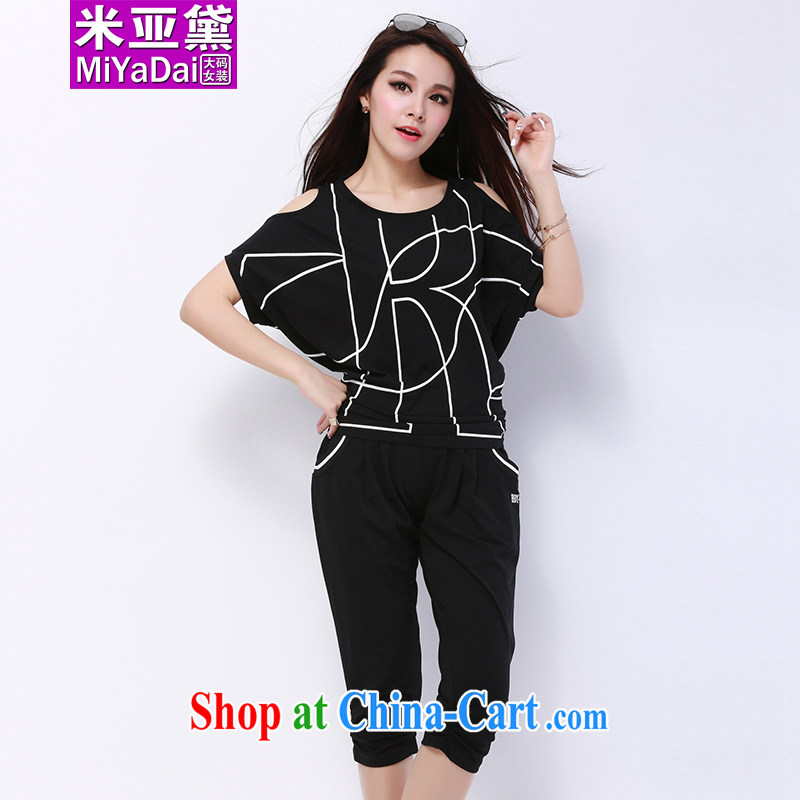 The Estee Lauder maximum code female package thick mm summer 2015 new thick sister bat sleeves relaxed Leisure Sports two-piece with the FAT 200 black 4XL _recommendation 175 - 200 jack_
